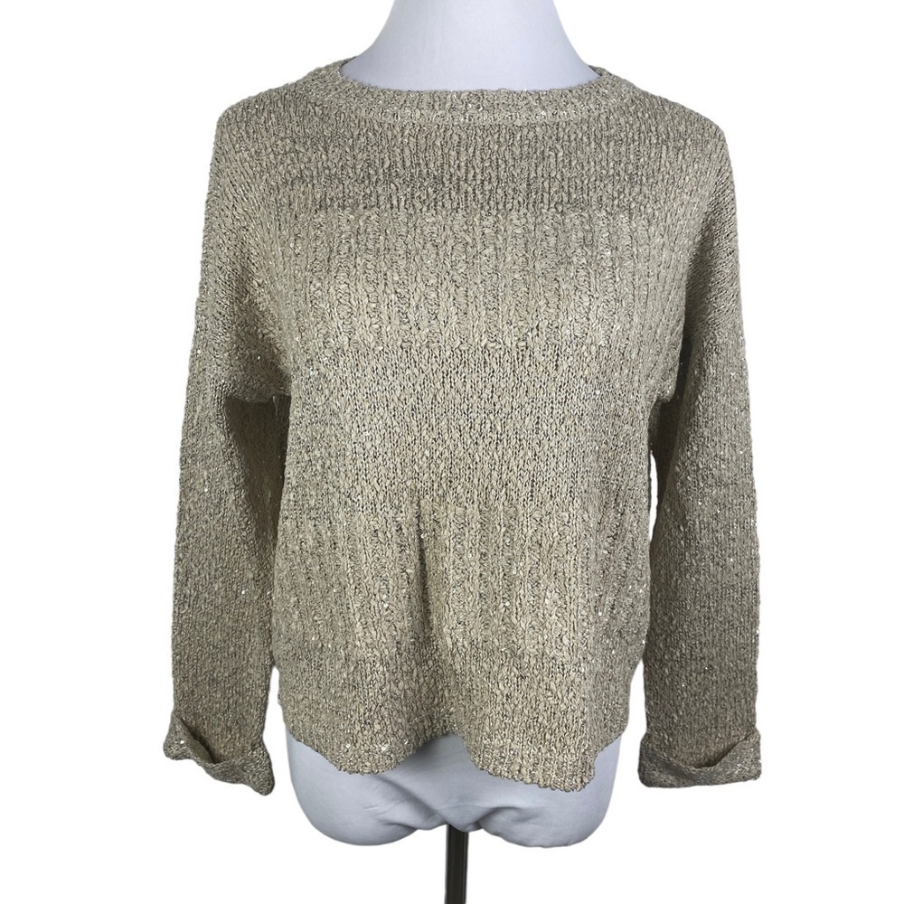 Jack by BB Dakota Boatneck Cropped Keyhole Tie Back Sweater Women's XS Gold NEW